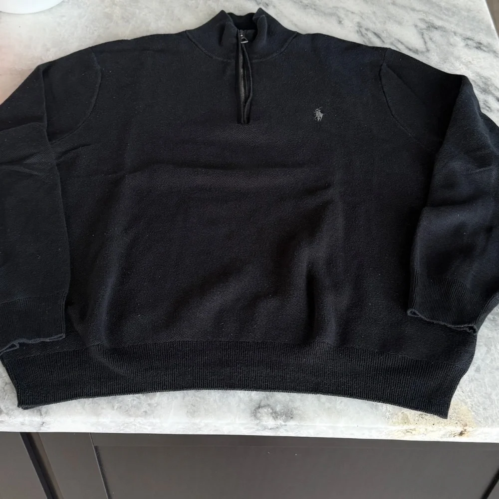 POLO Ralph Lauren Cotton Men's‎ Pullover Zip Sweater, Black, X-Large